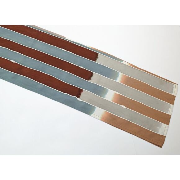 Brown Teal Green White Stripe Silk Rectangular Scarf - Picture 11 of 13